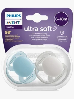 PhilipsAvent Sutter & Suttesnore-Philips Avent Ultra Soft Sut 6-18m 2-Pak, Blå/Hvid