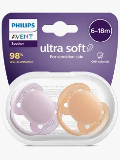 Sutter & Suttesnore|PhilipsAvent Philips Avent Ultra Soft Sut 6-18m 2-Pak, Lilla/Orange