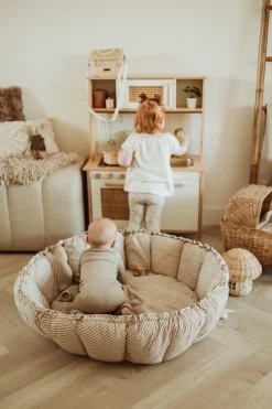 Børn PlayAndGo Interiør-Play&Go Organic Bloom Legetæppe, Stripes Blue