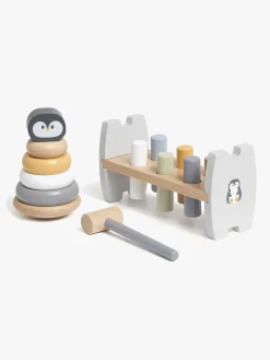 Trælegetøj|PolarB Legesæt Hammerbræt og Stableklodser Pingvin Flerfarvet