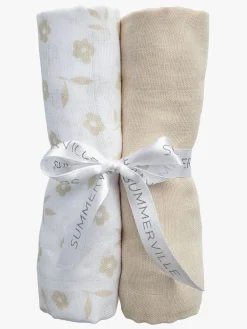 Stofbleer, Nusseklude & Babytæpper|Summerville Organic Tæppe/ Stofble i Musselin 2-pak Øko, Petal/Sandshell Beige/Hvid