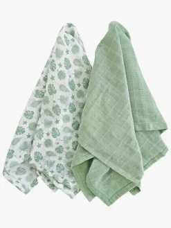 Stofbleer, Nusseklude & Babytæpper|Summerville Organic Tæppe/ Stofble i Musselin 2-pak Øko, Tropical/Green Grøn/Hvid