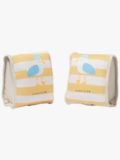 Svømning|SUNNYLiFE Badevinger, Sid the Seagull Mustard Stripe Hvid/Gul