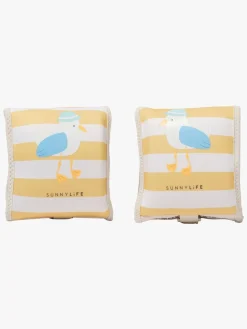 Svømning|SUNNYLiFE Badevinger, Sid the Seagull Mustard Stripe Hvid/Gul