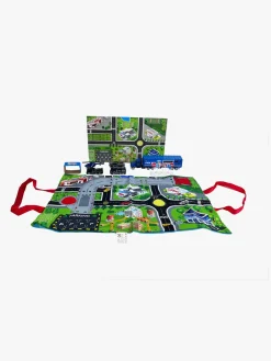 Legetøjsbiler & -Fartøjer|Suntoy Container Truck Legesæt med Måtte 14 Dele Politi Blå/Flerfarvet