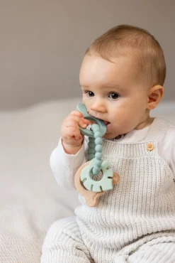 Babylegetøj|Teddykompaniet  Silikone & træ Bidering, Lindeblomstgrøn