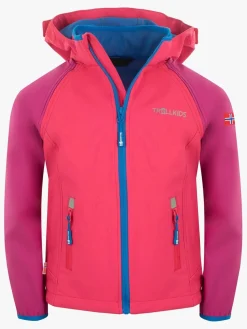 Overtøj|Trollkids Rondane Softshelljakke, Dark Pink/Light Pink/Blue