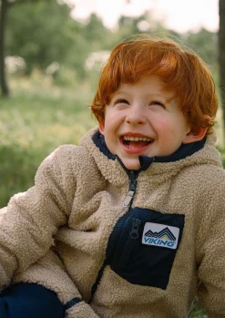 Fleecetøj|VikingFootwear Viking Playtime Vendbar Dynejakke/fleecetrøje, Navy Beige/Blå