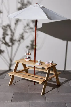 Udemøbler|Woodlii Picnicbord med Parasol, Træ Beige