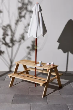 Udemøbler|Woodlii Picnicbord med Parasol, Træ Beige
